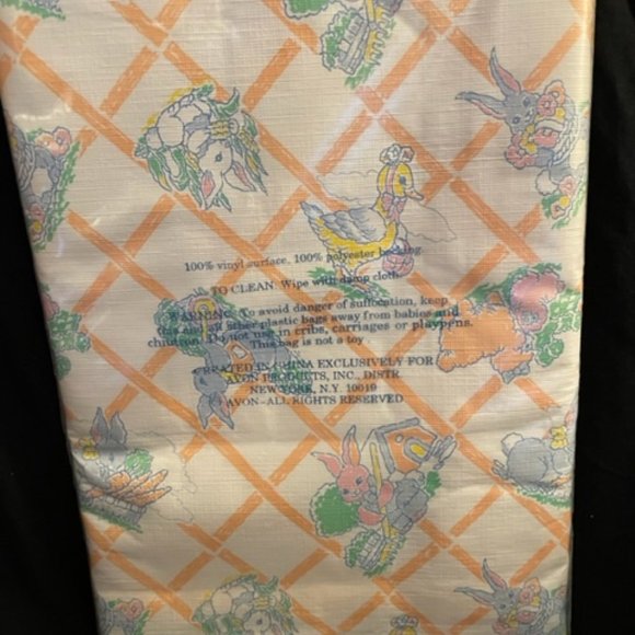 Vintage Avon Springtime Bunny Collection Tablecloth. 52" square, Vinyl New - Picture 4 of 7
